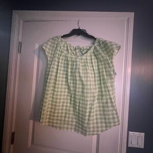 Lauren Conrad Green Checkered Blouse